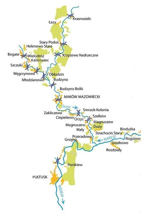 spływy kajakowe rzeką Orzyc (Szelków, Maków Maz., Pułtusk, Przasnysz, Ostrołęka)